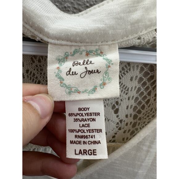 Bella Dee Jour Womens Blouse Size Large Cream Long Sleeve Lace Back V-Neck - Picture 4 of 10
